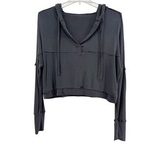 Altar'd State Revival Raw Hem Distressed Cropped Hoodie Gray OVERSIZED XS